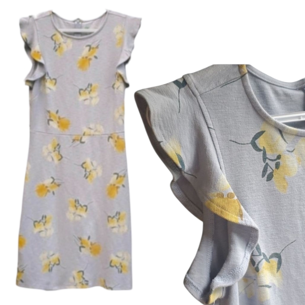 DIP Floral Back Zipper Greyish Possibly Bluish Dress 10 Cotton Modal Spandex Mix